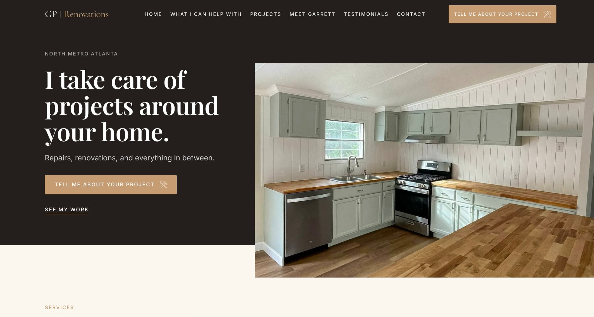 GP Renovations desktop homepage